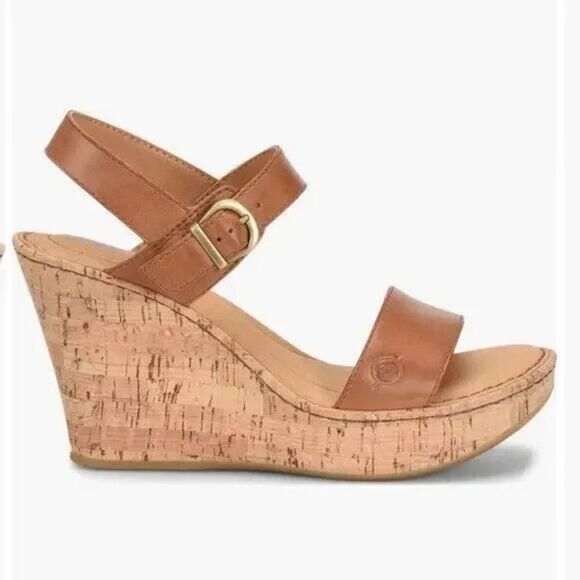 Born Lenore Platform Wedge Tan Leather Sandal Size 11M - Picture 1 of 7